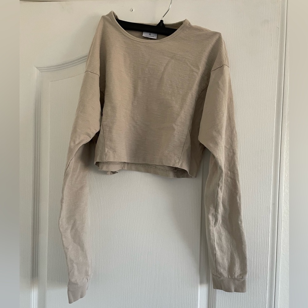 Gymshark Pause Long Sleeve Crop Top - Grey/Tan